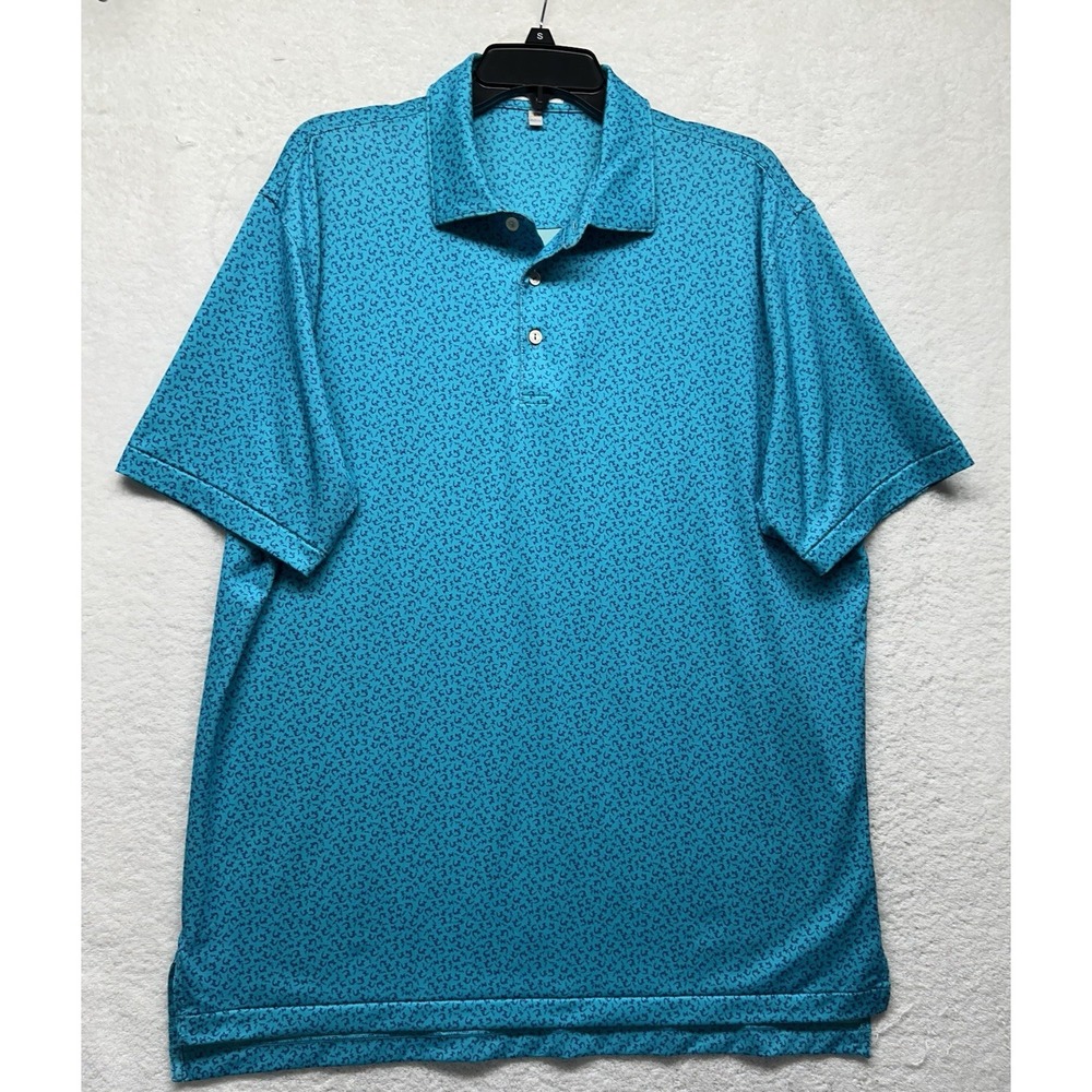 Peter Millar Mens Size L Blue Short Sleeve Hammerhead Print Polo Shirt (U9)